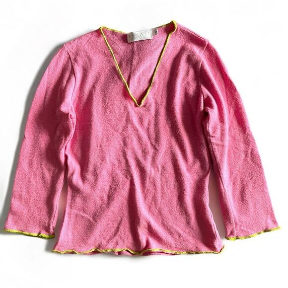 RELAIS Knitware Pink Top S VTG 90s Y2K Lettuce Trim Mean Girls Coquette Fitted - Picture 1 of 9